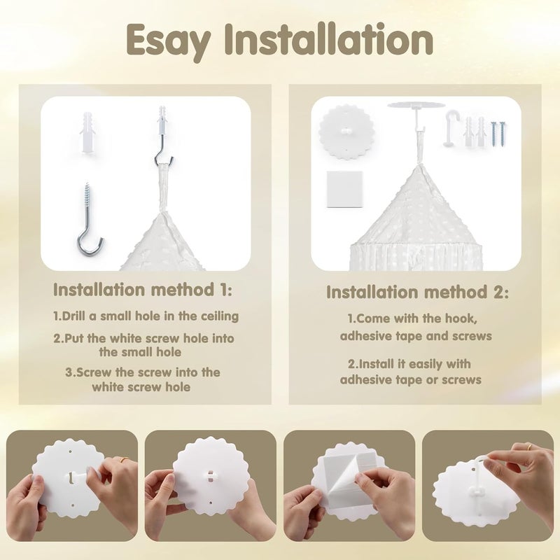 jiangcha Bed Canopy for Girls - Princess Bed Canopy - Crib Canopy for Boys and Girls Bedroom Decor, Suitable for Use in Cribs Canopy Bed Curtains (White) - Image 5